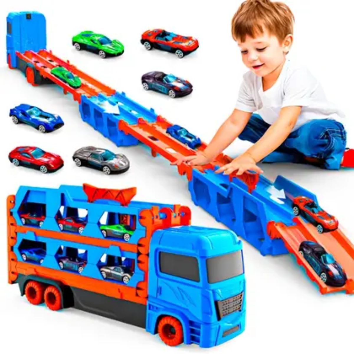 Caminhão Cegonha 6 Carrinhos Vira Pista 1,64m Infantil - TW880-4