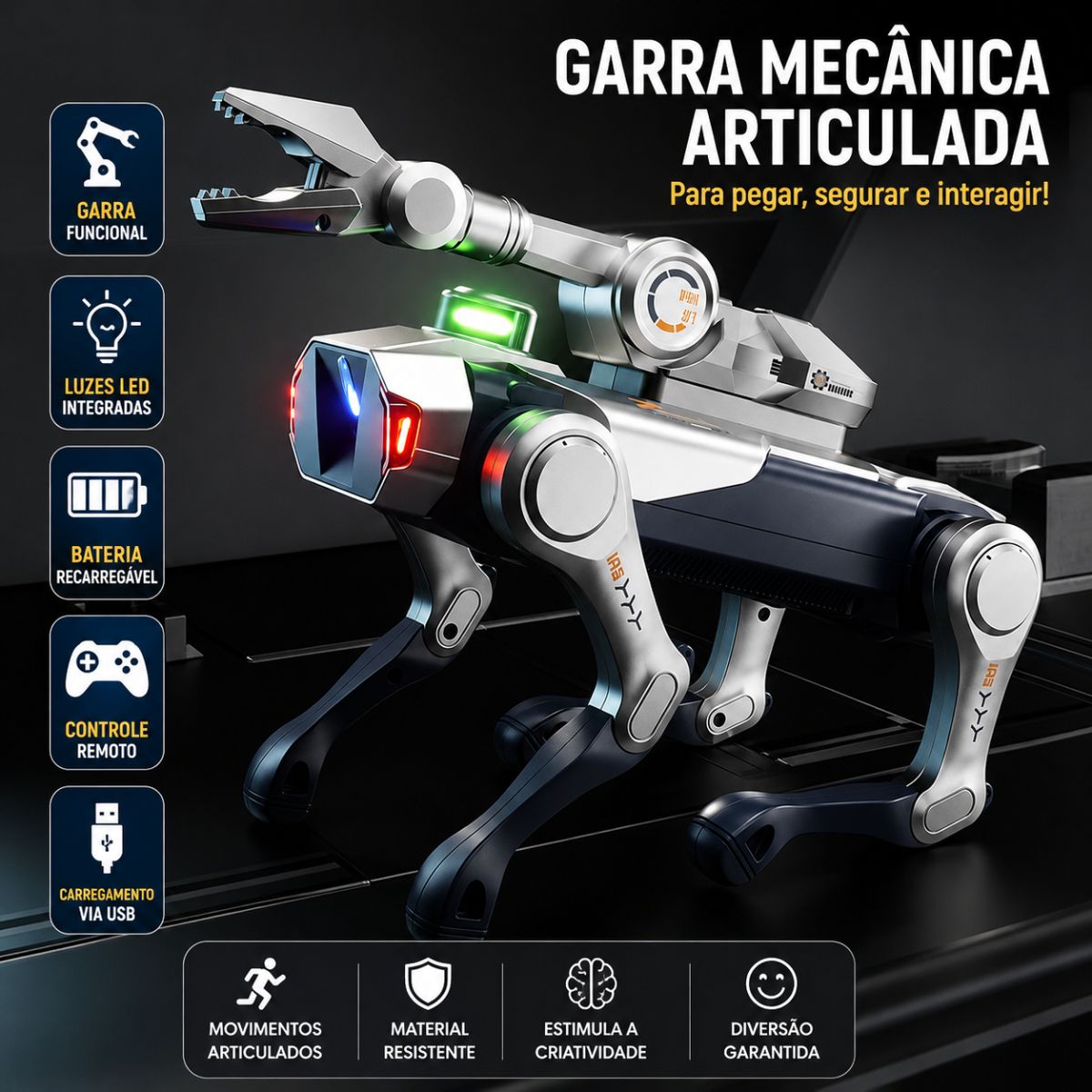 Cão Robô Inteligente com Controle Remoto e Garra Mecânica - TW888-6