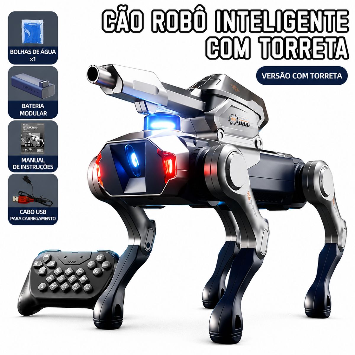 Cão Robô Inteligente com Torreta Lançadora e Controle Remoto - TW888-7