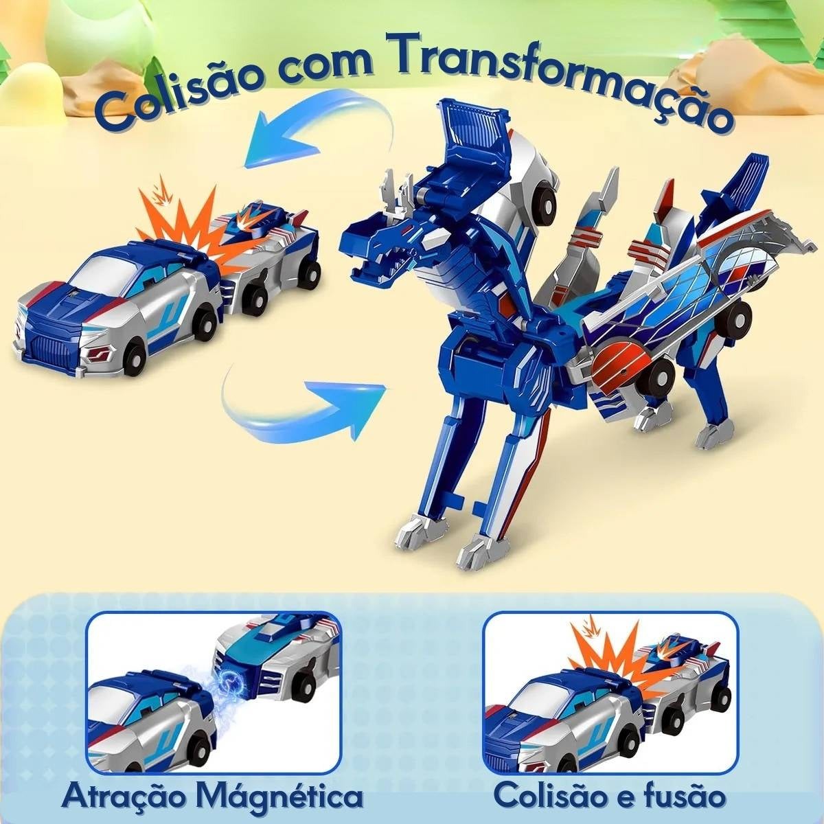 Carrinho Transformável 2 em 1 Magnético – Vira Dragão ao Bater - TW884-5/6