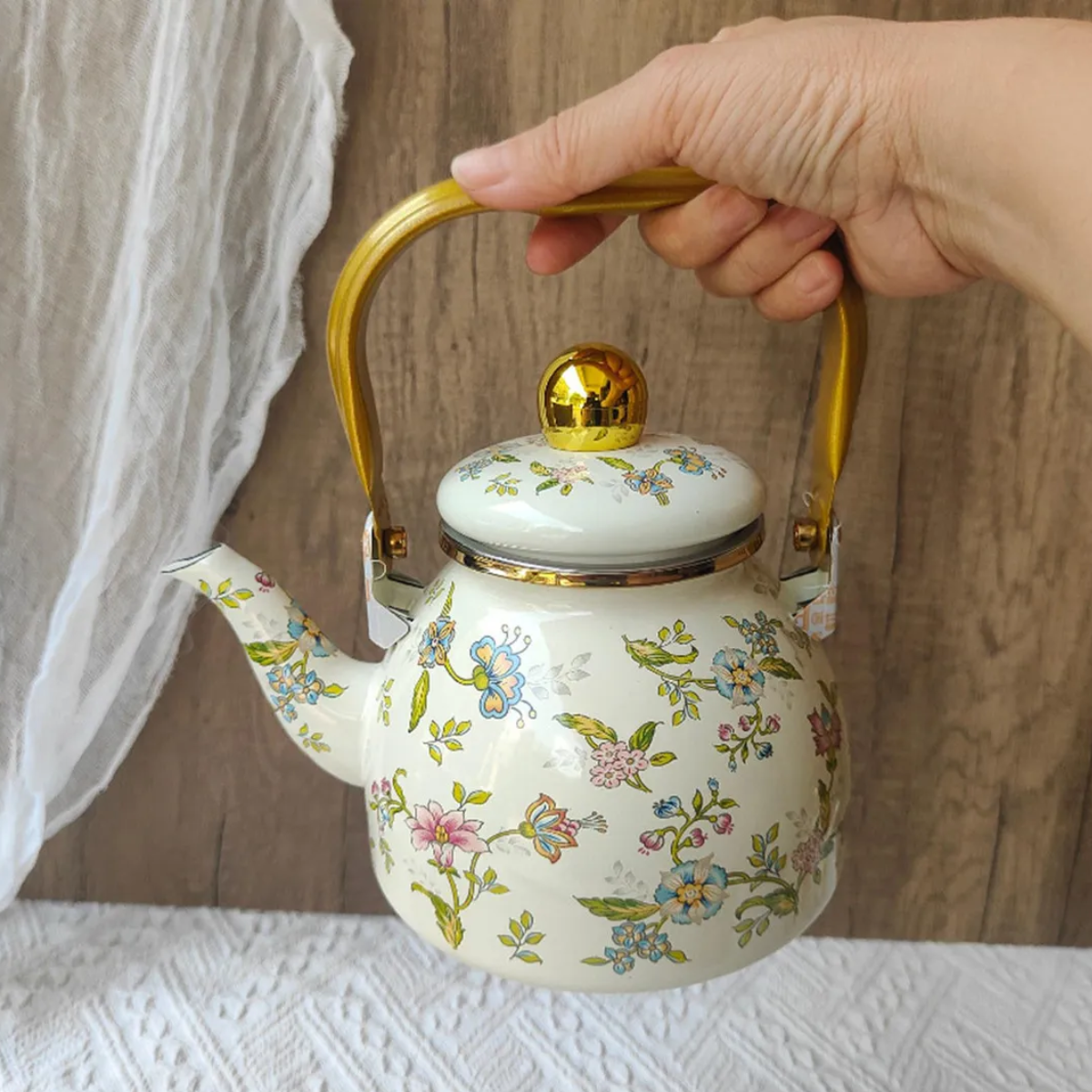 Chaleira Esmaltada Bule Com Tampa Floral 2L - 16807