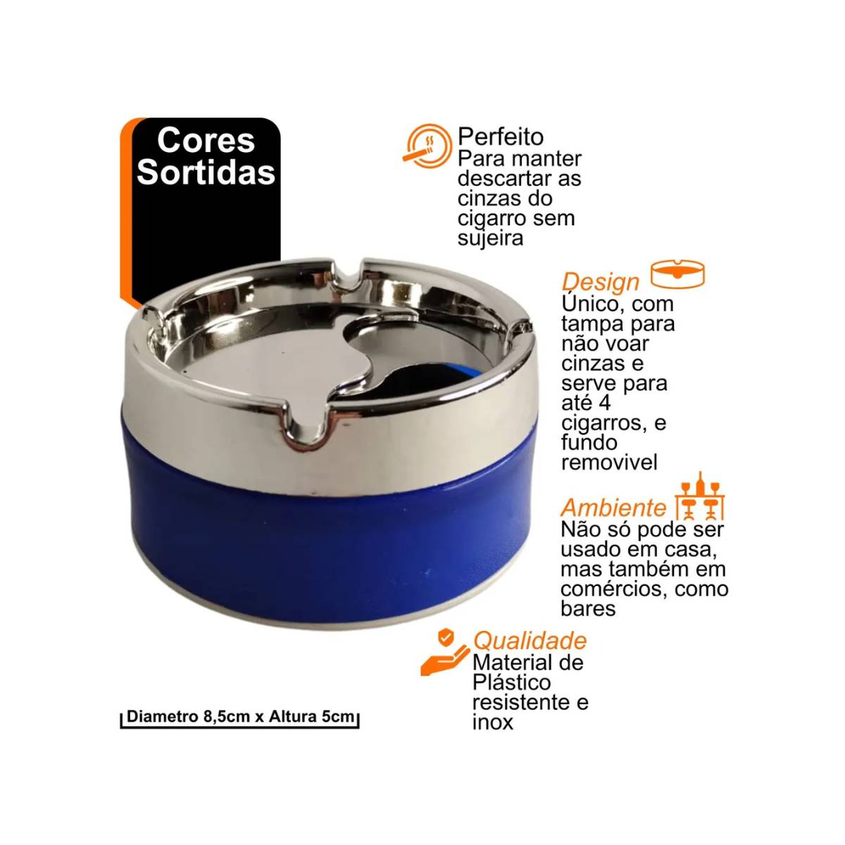 Cinzeiro com Compartimento e Base Removível em Plástico e Inox – PY-001