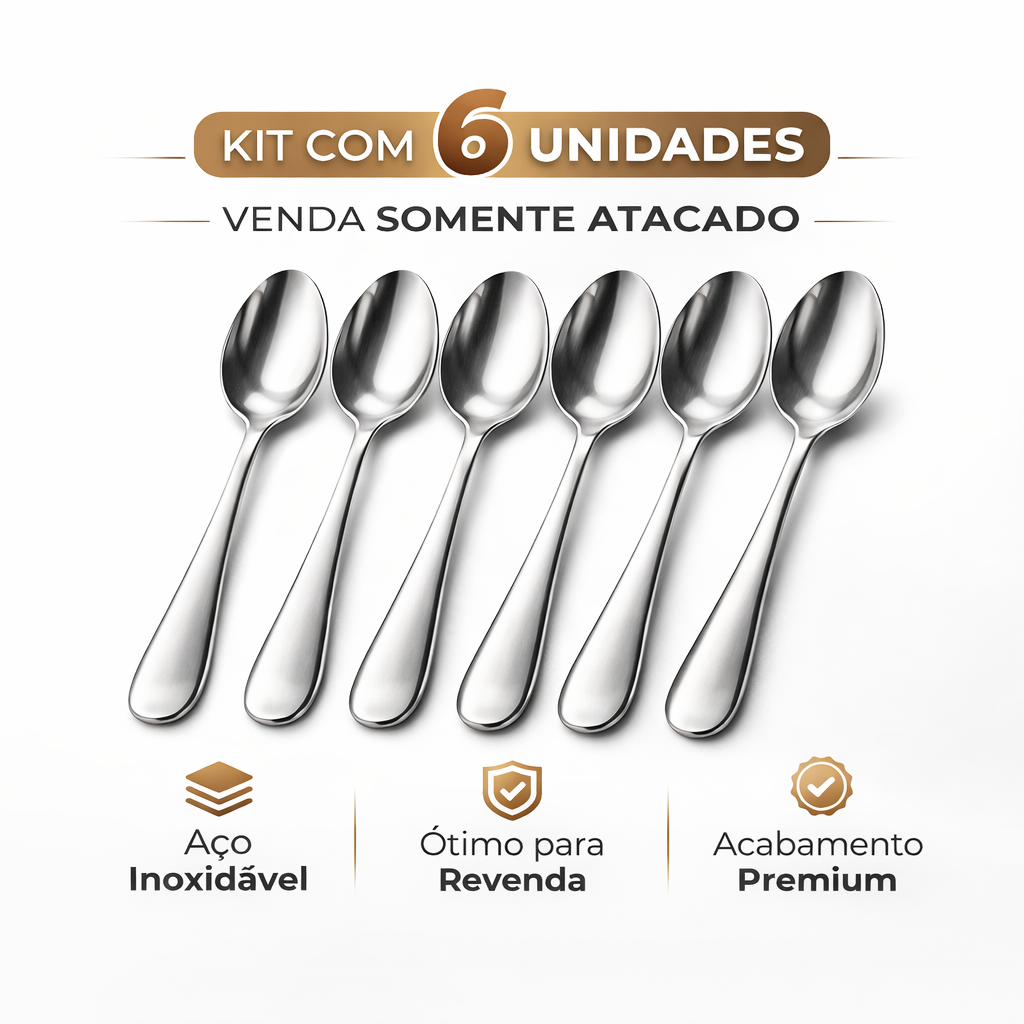 Colher de Sopa de Inox Prata - KIT com 6 Unidades - 479-1010-10