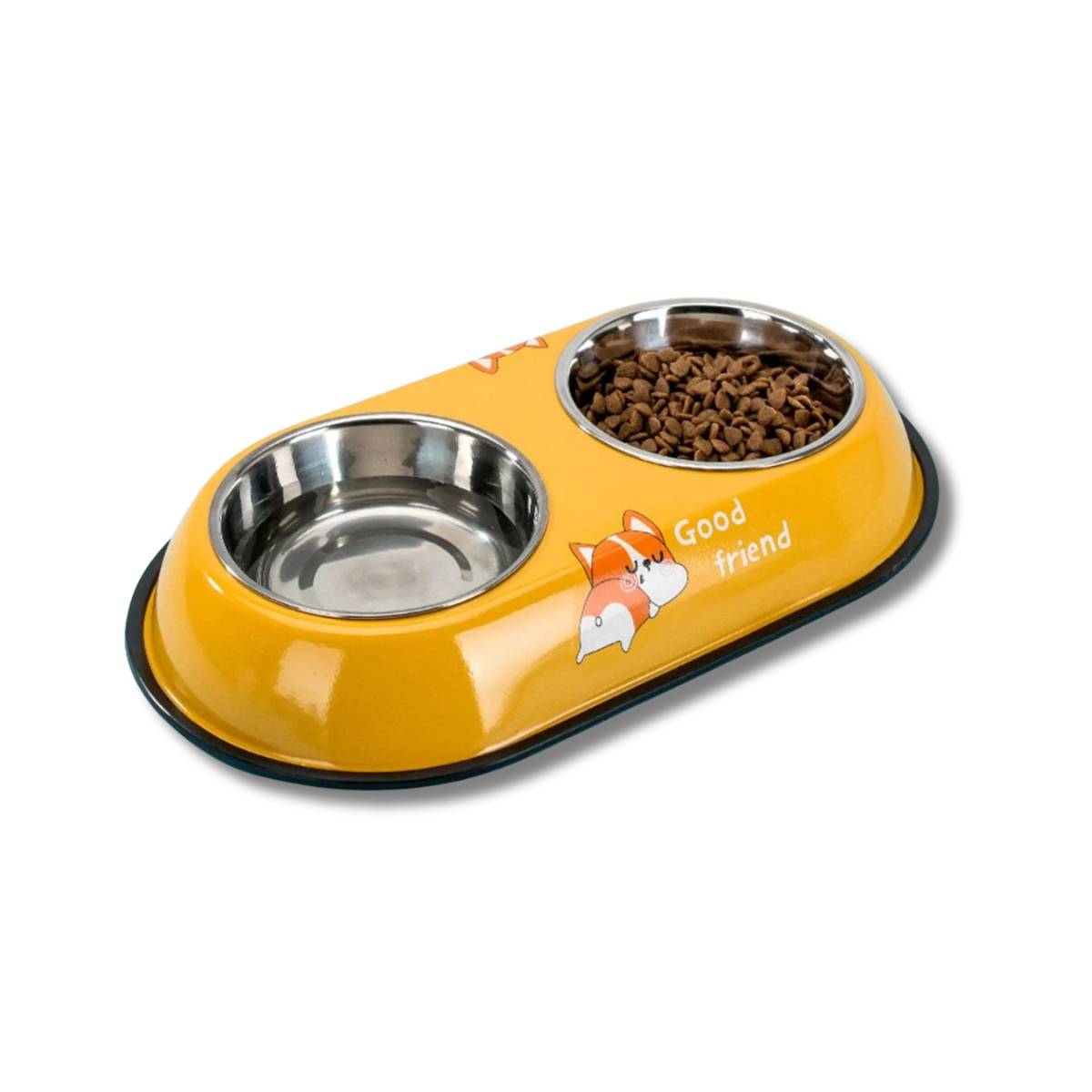 Comedouro Duplo Pet em Aço Inox com Suporte Antiderrapante Grande - XDX-GW01