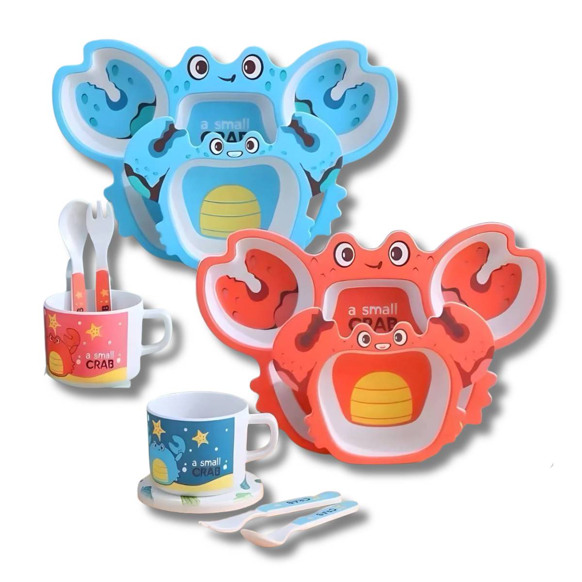 Conjunto Prato Infantil 5 Peças Formato De Caranguejo - A021