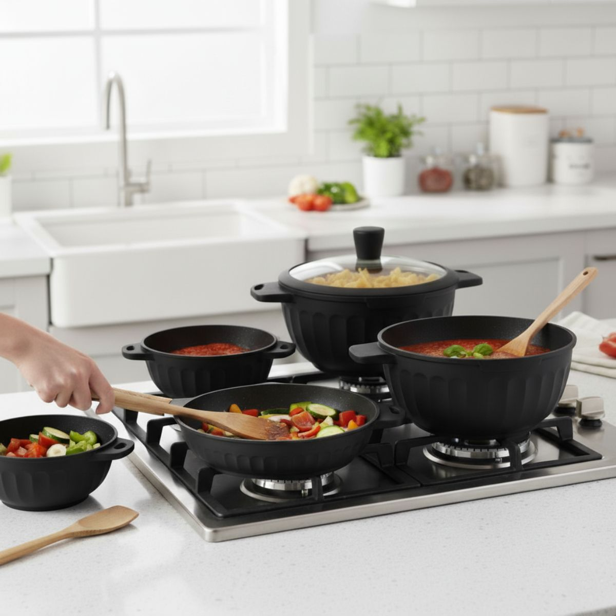 Conjunto Jogo de Panelas 11 Peças Antiaderente Cerâmica Granito IPJ00012