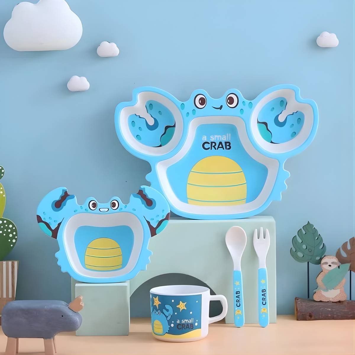 Conjunto Prato Infantil 5 Peças Formato De Caranguejo - A021