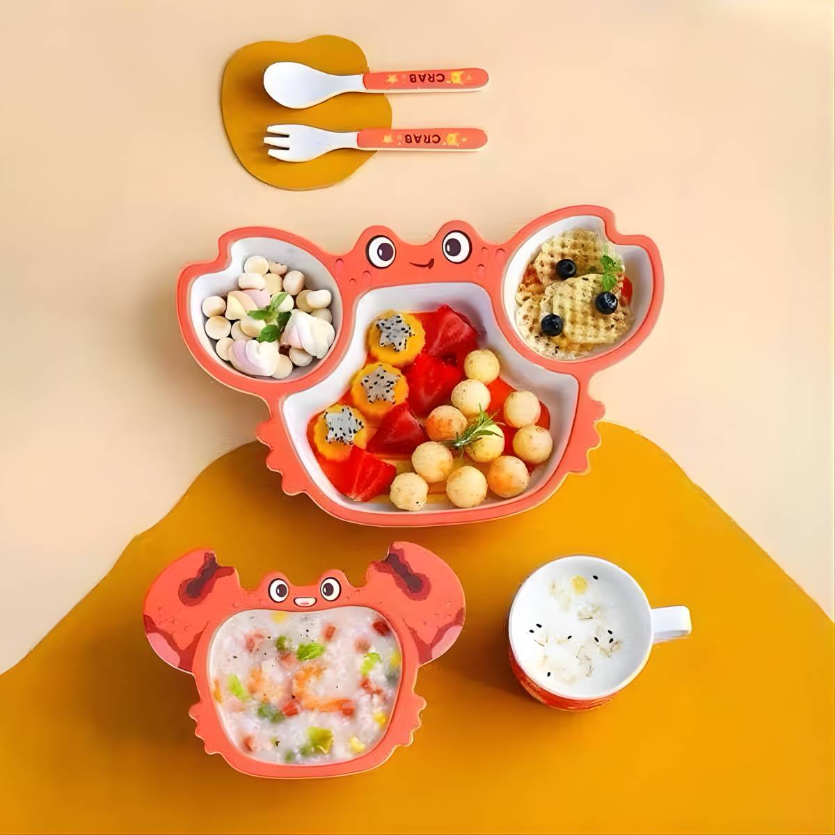 Conjunto Prato Infantil 5 Peças Formato De Caranguejo - A021