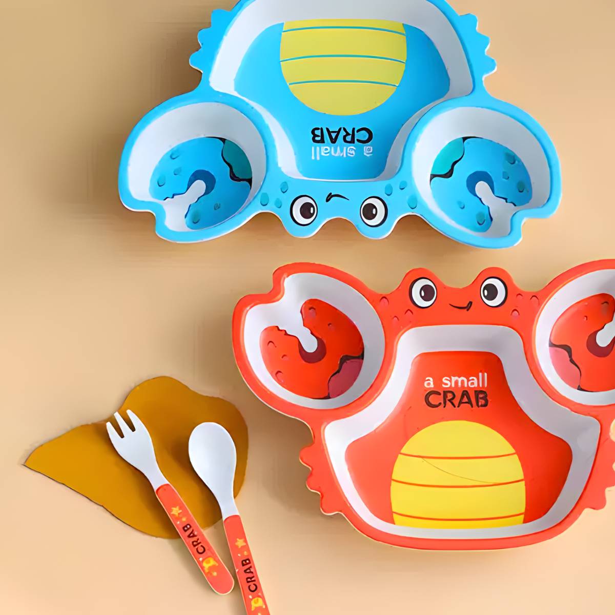 Conjunto Prato Infantil 5 Peças Formato De Caranguejo - A021