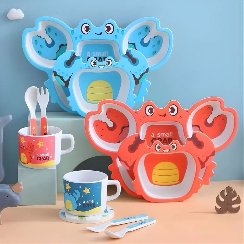 Conjunto Prato Infantil 5 Peças Formato De Caranguejo - A021