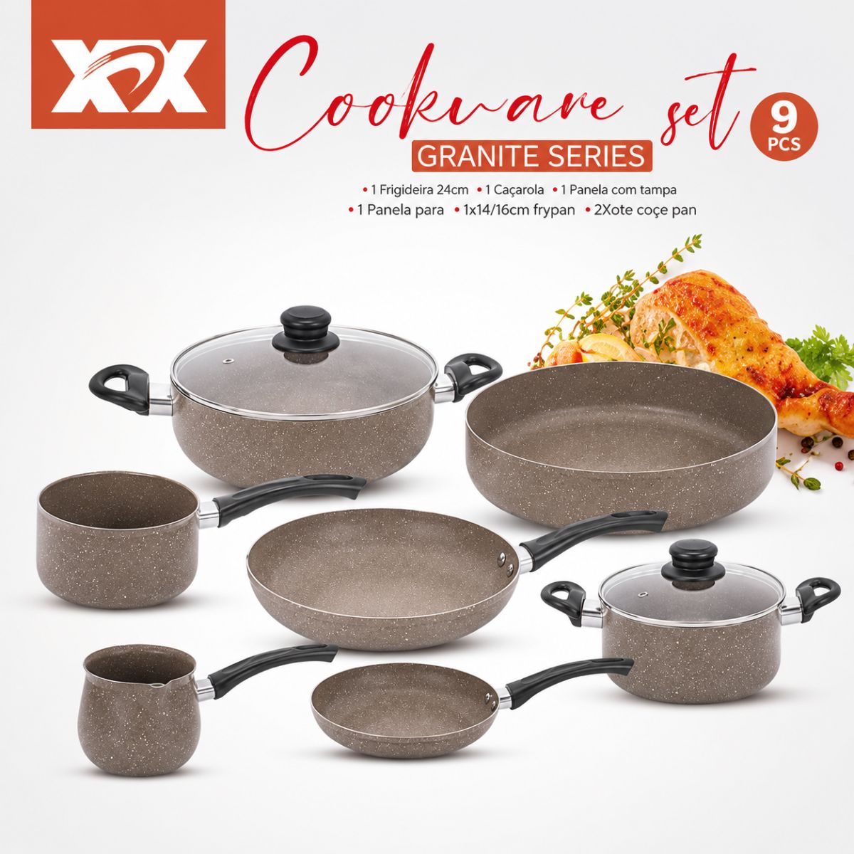 Conjunto de Panelas de Alumínio Italiano com 9 Peças - CPN0045
