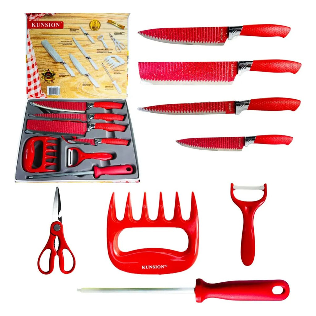 Conjunto de Facas Profissionais 8 Peças Vermelho - K-001-RED