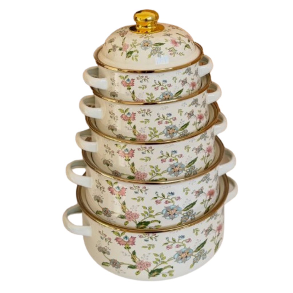 Conjunto de Panelas Floral Esmaltadas 10 Peças - 16807-28