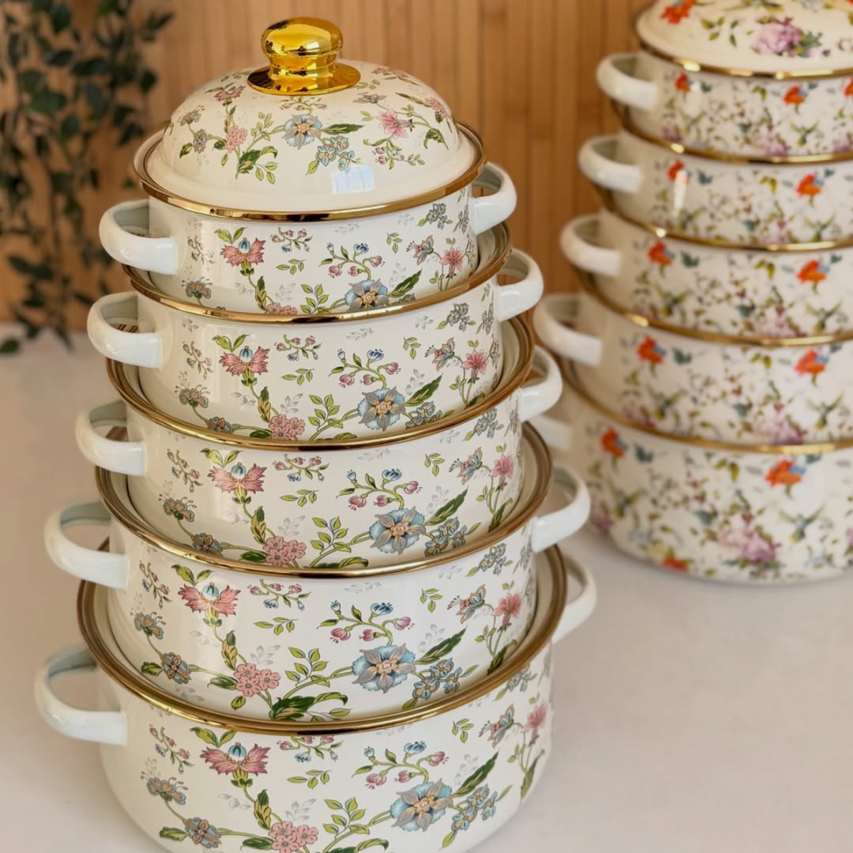 Conjunto de Panelas Floral Esmaltadas 10 Peças - 16807-28