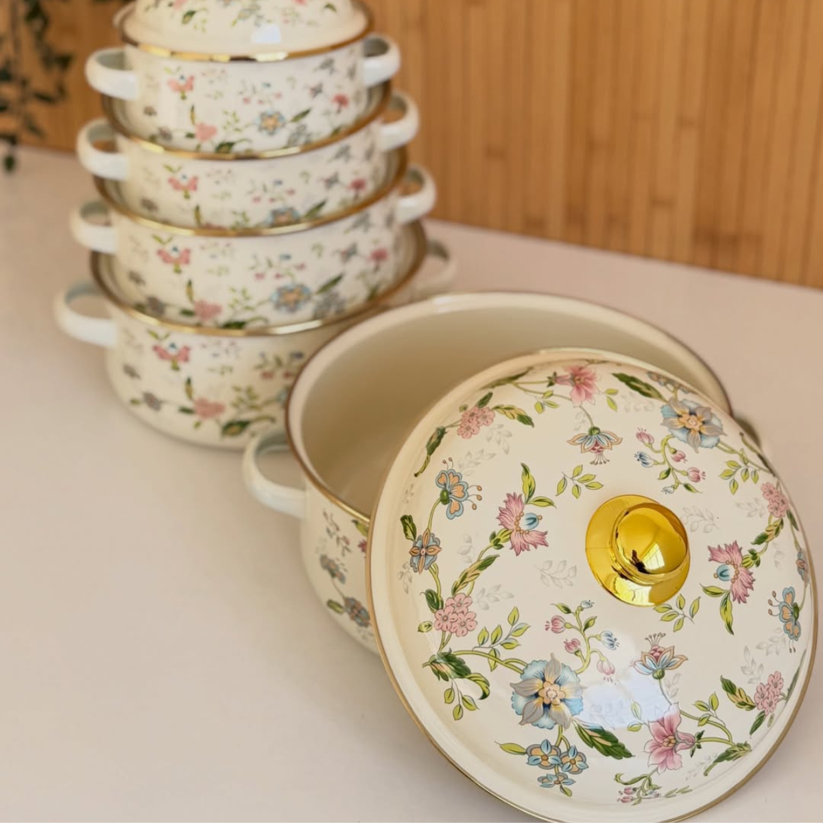 Conjunto de Panelas Floral Esmaltadas 10 Peças - 16807-28