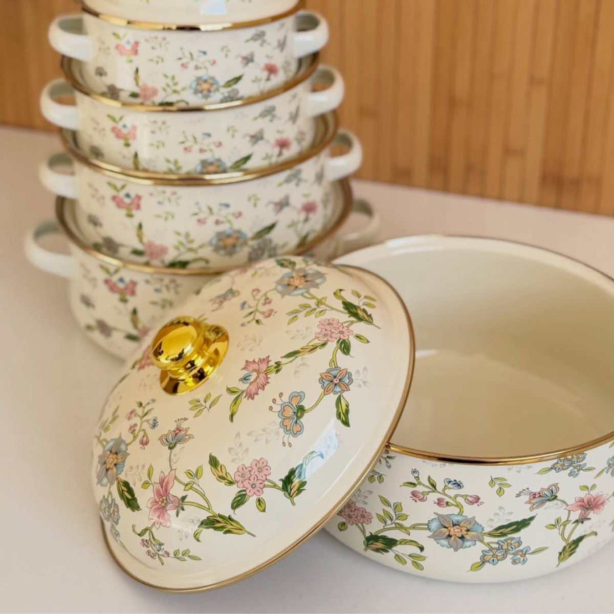 Conjunto de Panelas Floral Esmaltadas 10 Peças - 16807-28