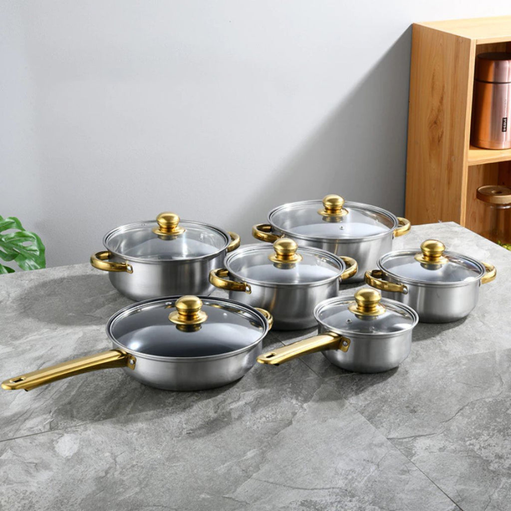 Conjunto de Panelas em Aço Inox Dourado com Design Moderno - IPJ00003