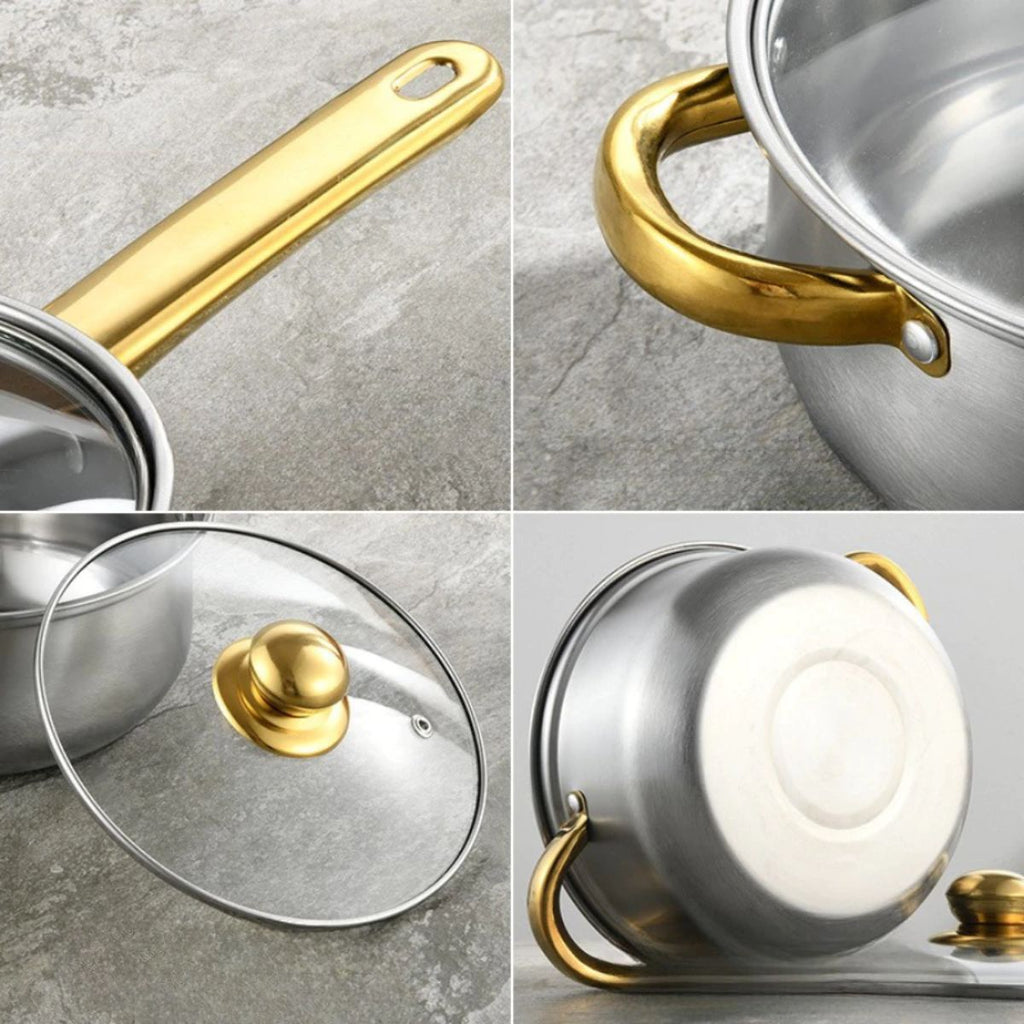 Conjunto de Panelas em Aço Inox Dourado com Design Moderno - IPJ00003