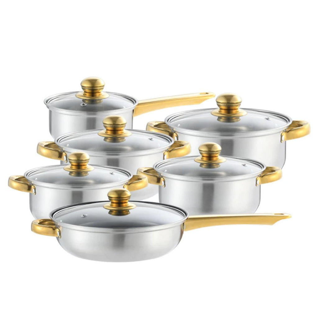 Conjunto de Panelas em Aço Inox Dourado com Design Moderno - IPJ00003