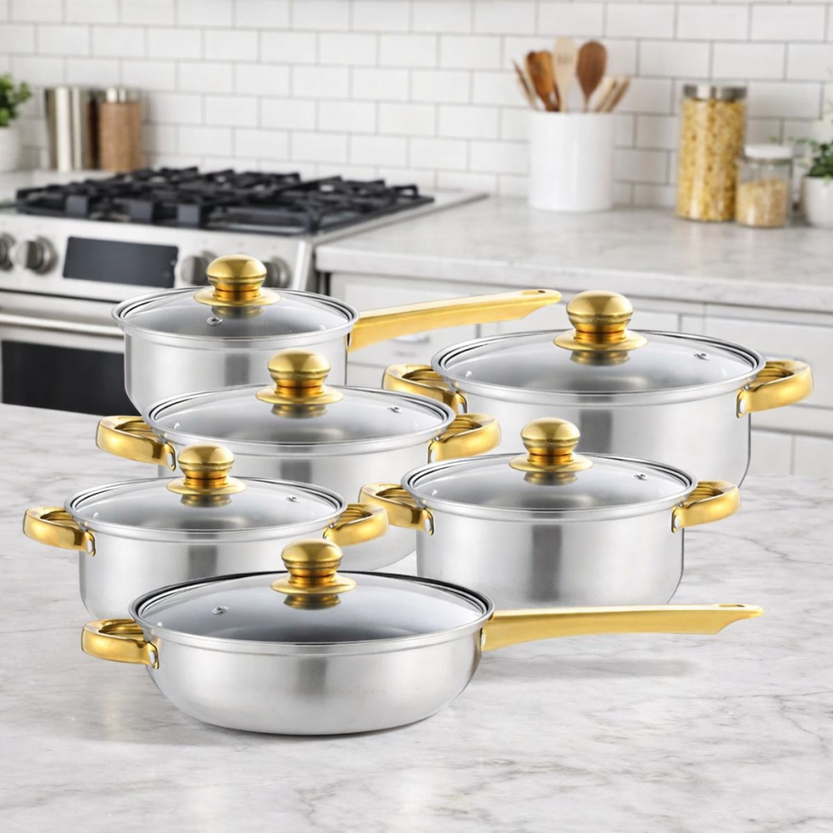 Conjunto de Panelas em Aço Inox Dourado com Design Moderno - IPJ00003