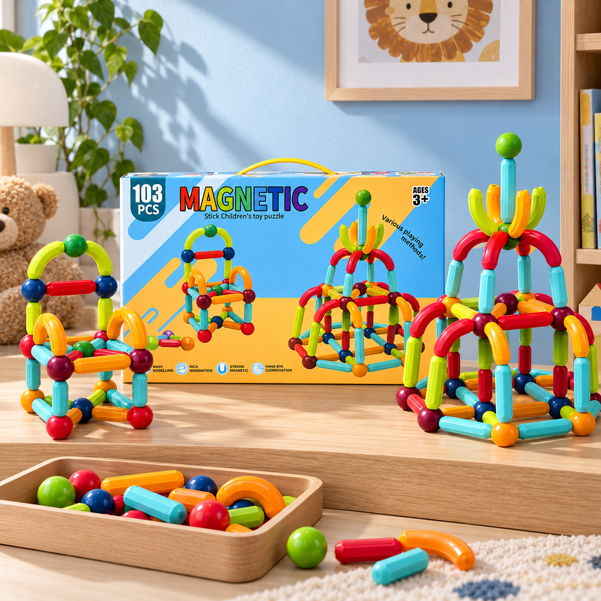 Blocos de Montar Magnéticos Bolas e Bastões Kit 103 peças - UPPER1130