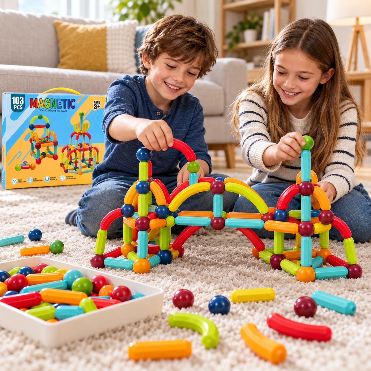 Blocos de Montar Magnéticos Bolas e Bastões Kit 103 peças - UPPER1130