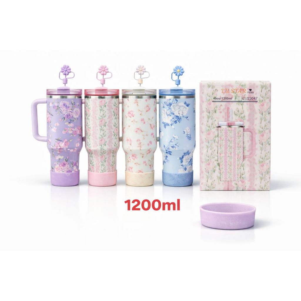 Copo Térmico Florido 1200ml Inox com Canudo - CGT4052