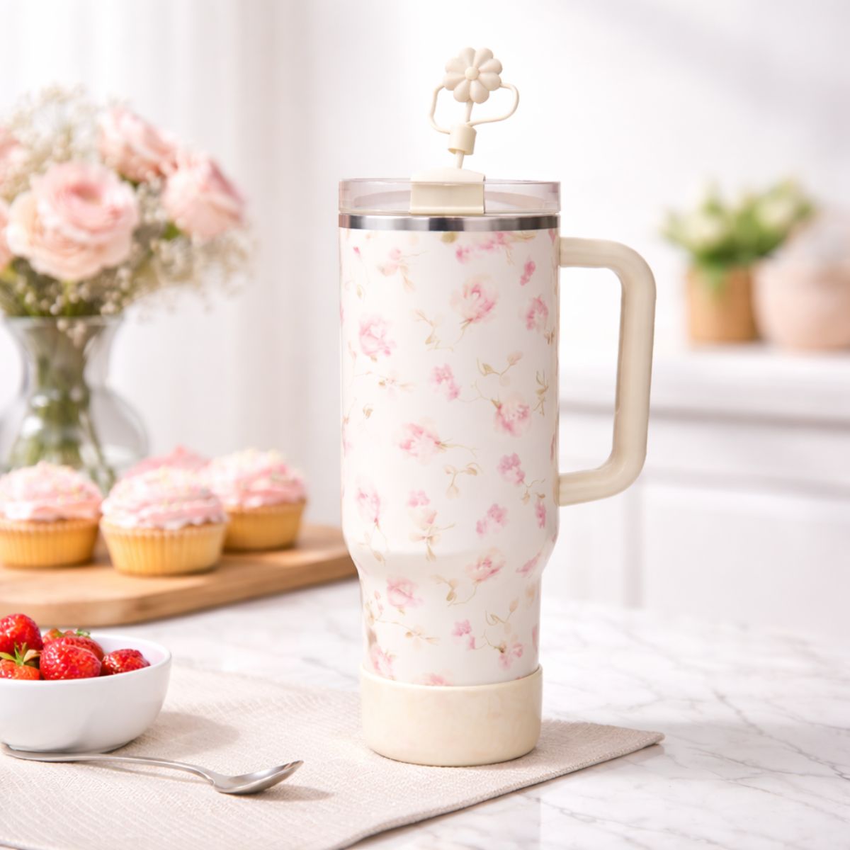 Copo Térmico Florido 1200ml Inox com Canudo - CGT4052
