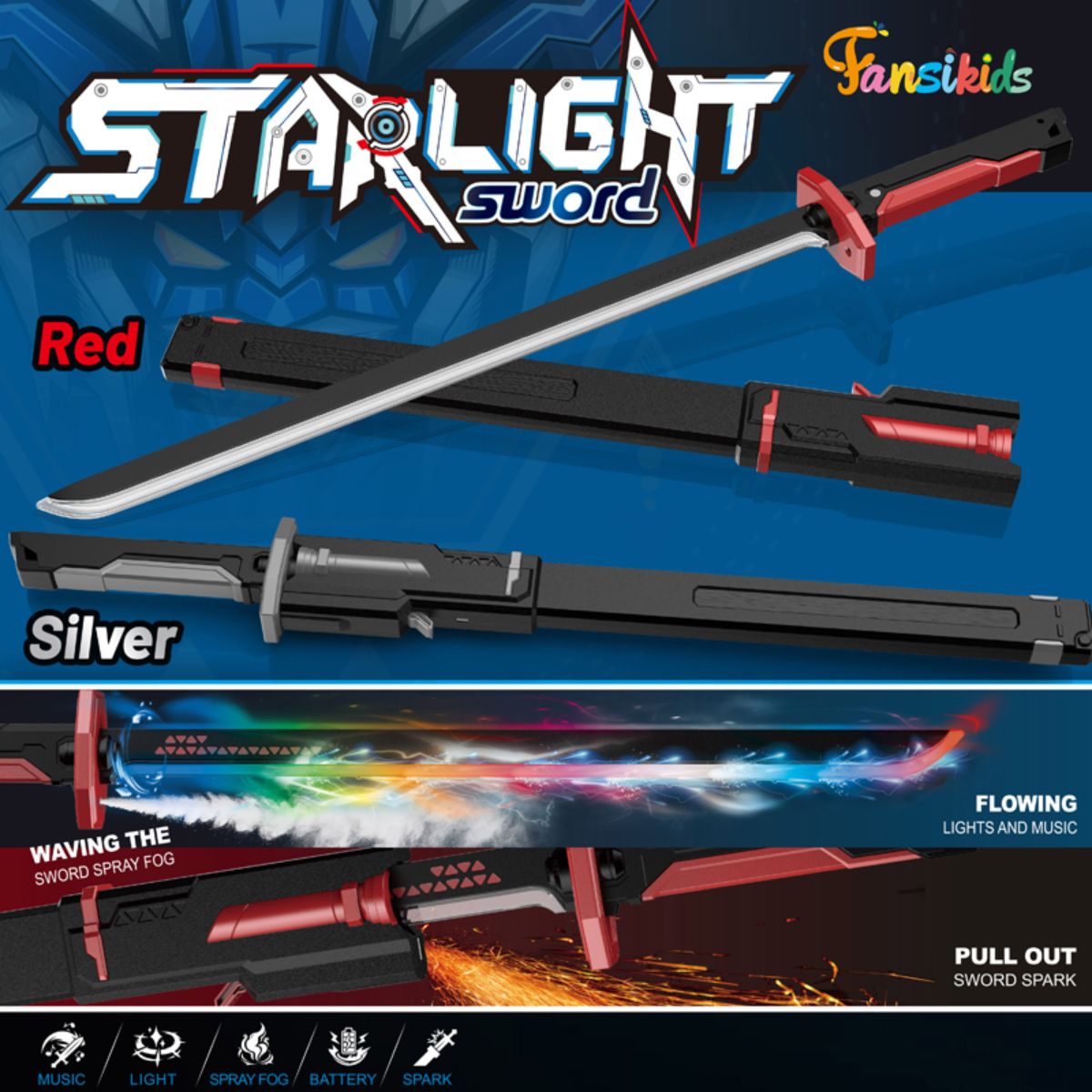 Espada Sparkblade Luz Antiniebla com Efeito Fumaça LED (48cm) - TW884-3