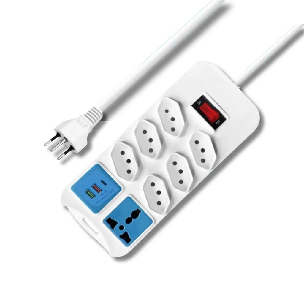 Extensão Elétrica 7 Tomadas + 2 USB Cabo + 1 Tipo C 2m Bivolt Branco - BZ-8208PD