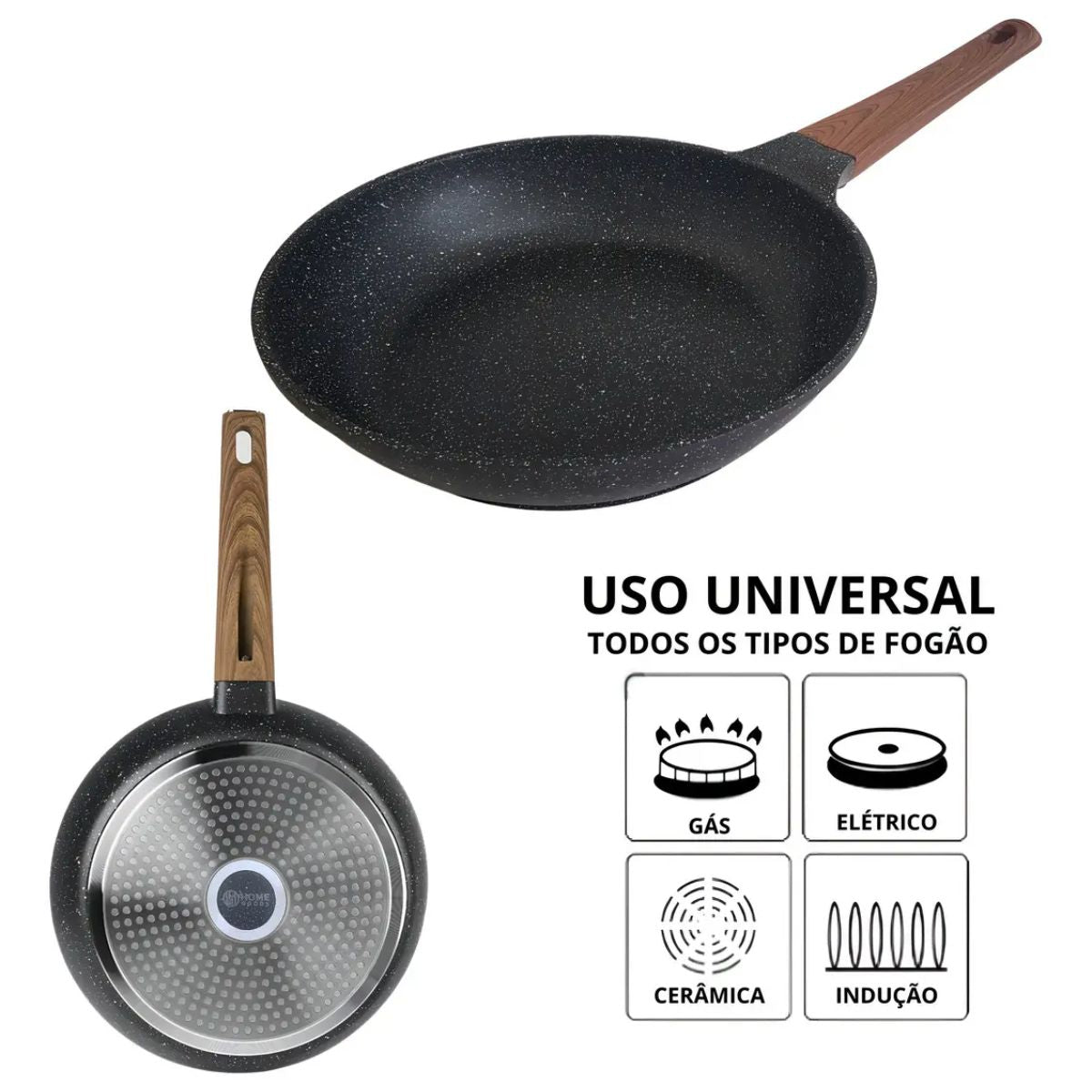 Frigideira Antiaderente Granitada com Cabo Amadeirado 26CM - PDJP06