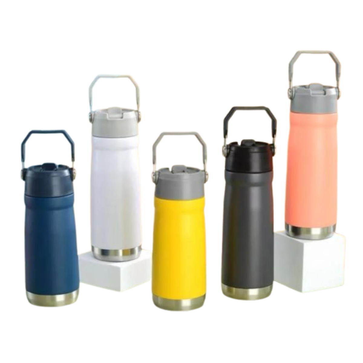 Garrafa Portátil Flip Straw de 650ml Com Alça Aço Inoxidável - IOD00030