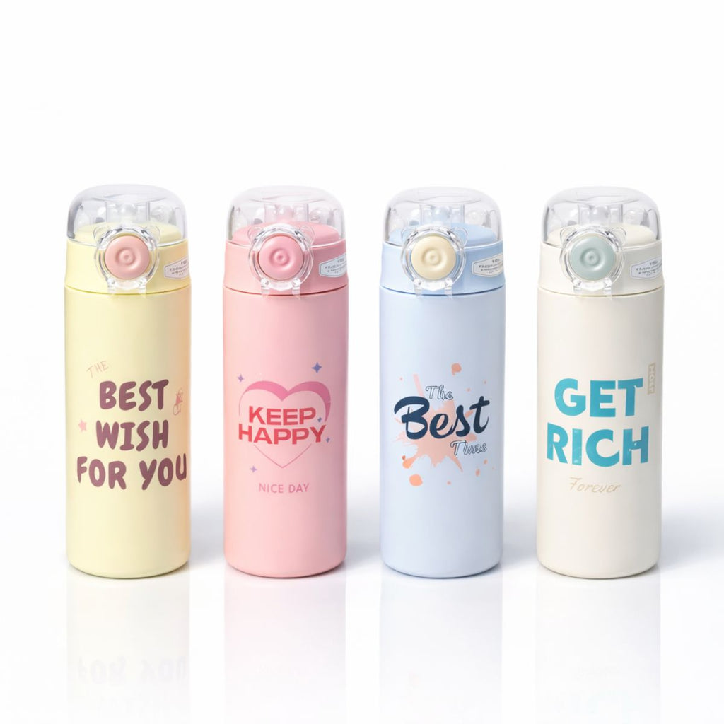 Garrafa Térmica Aço Inox com Canudo Estampa de Frases 500ml - IOD00014