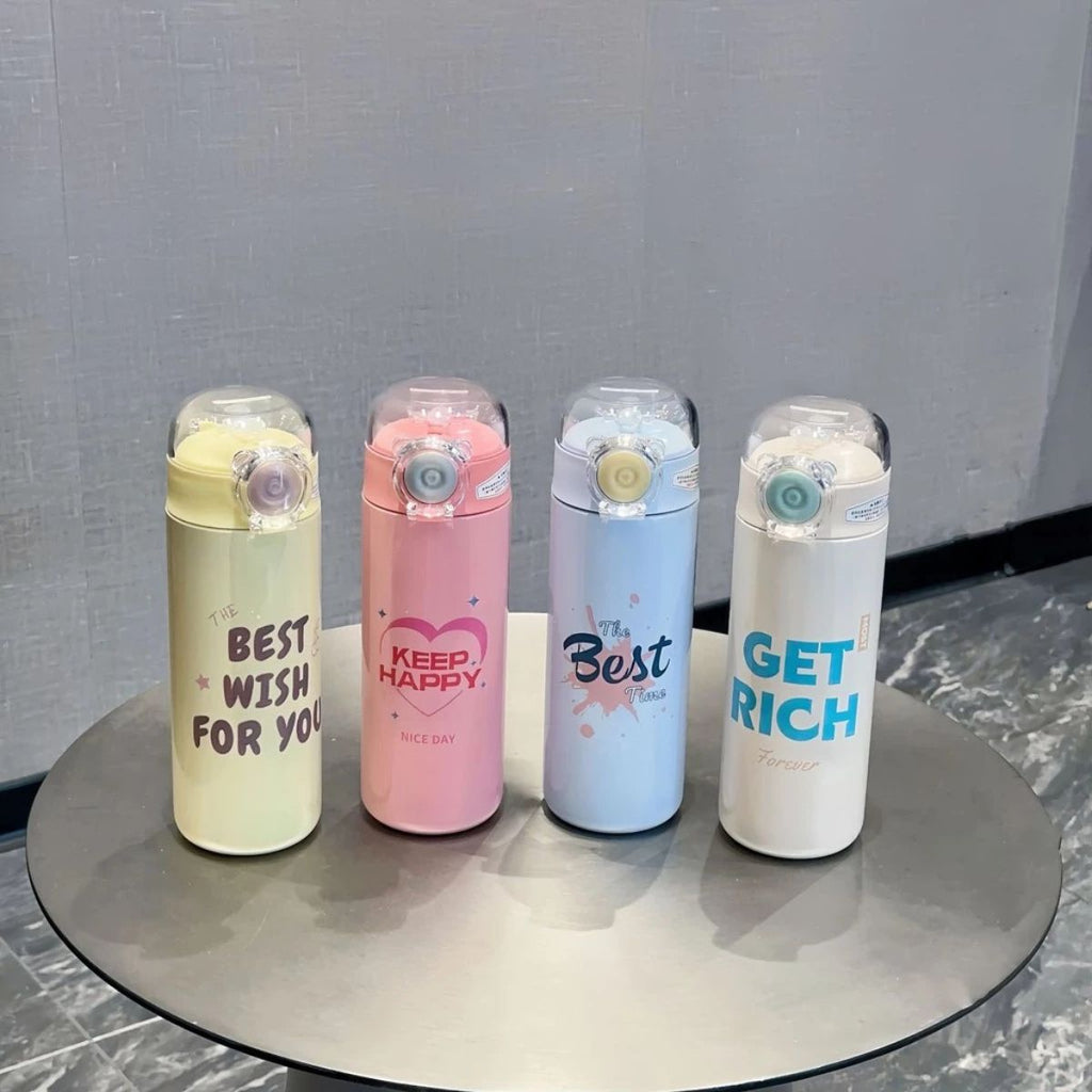 Garrafa Térmica Aço Inox com Canudo Estampa de Frases 500ml - IOD00014