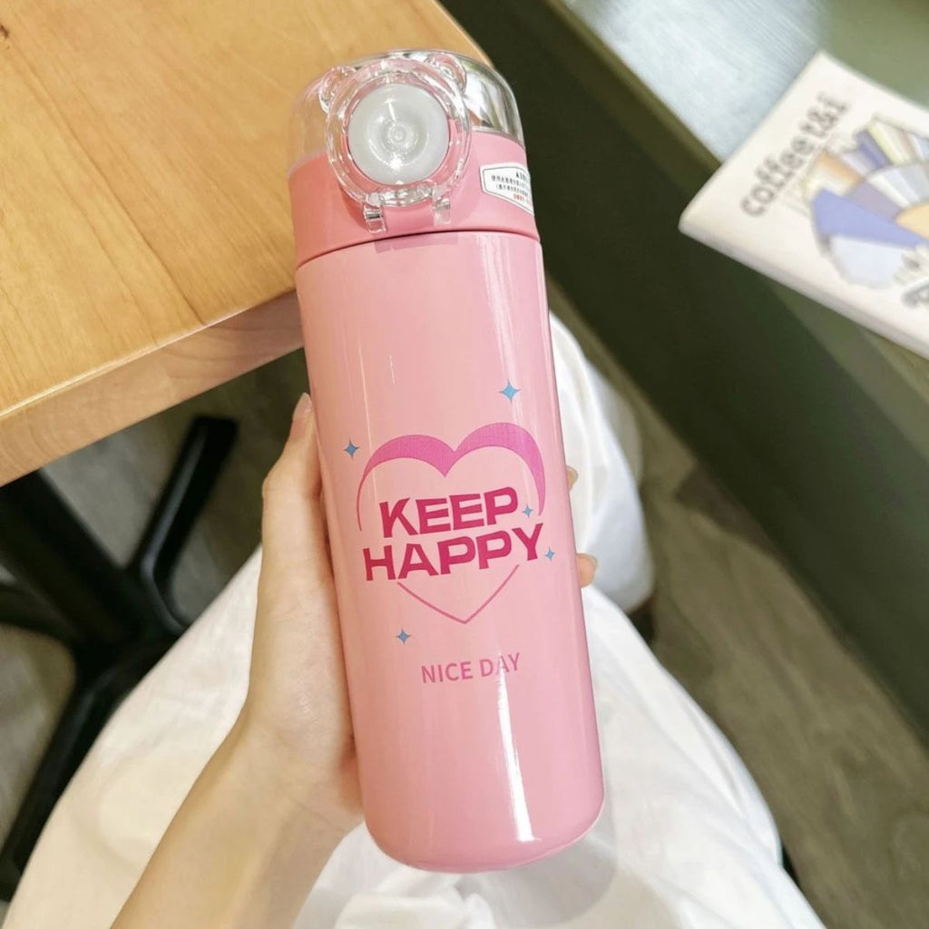 Garrafa Térmica Aço Inox com Canudo Estampa de Frases 500ml - IOD00014