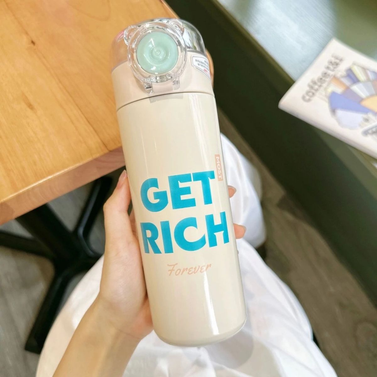 Garrafa Térmica Aço Inox com Canudo Estampa de Frases 500ml - IOD00014