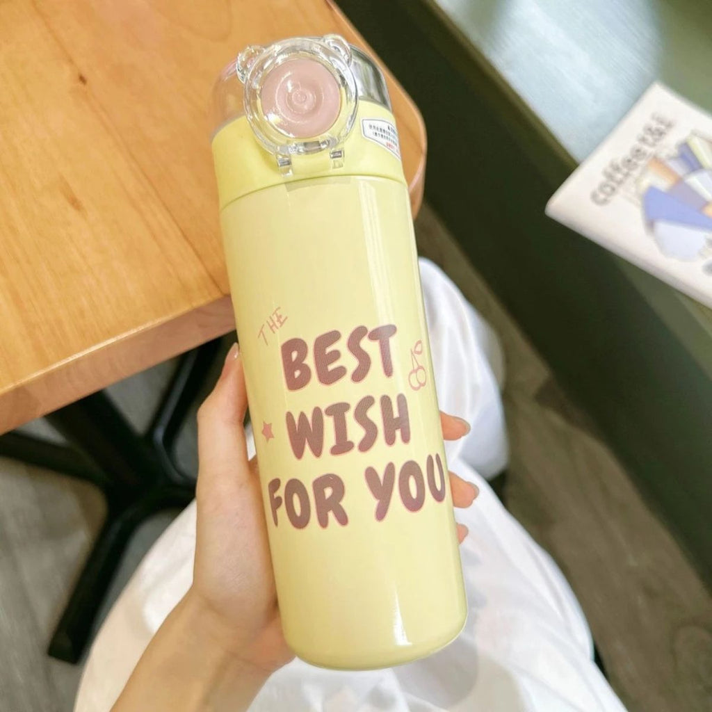 Garrafa Térmica Aço Inox com Canudo Estampa de Frases 500ml - IOD00014