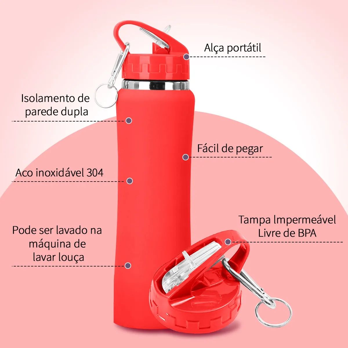 Garrafa Térmica Esportiva com Canudo Embutido 750/500ml- IOD00023