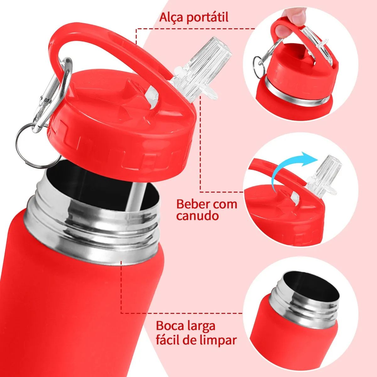 Garrafa Térmica Esportiva com Canudo Embutido 750/500ml- IOD00023