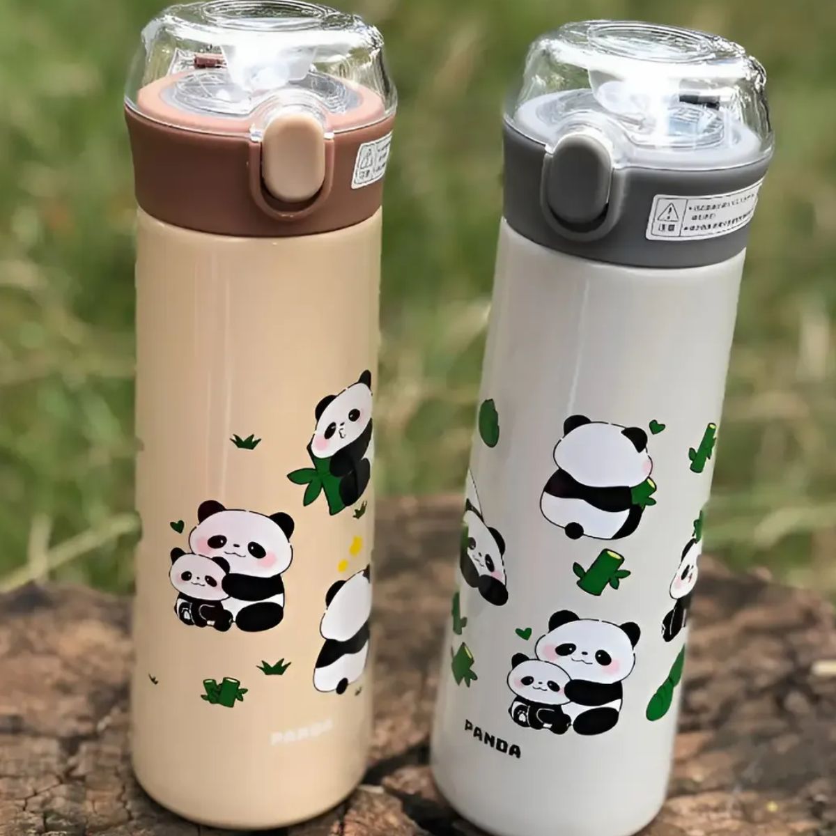 Garrafa Térmica Estampada de Pandas com Tampa de Abertura Prática -  IOD00013