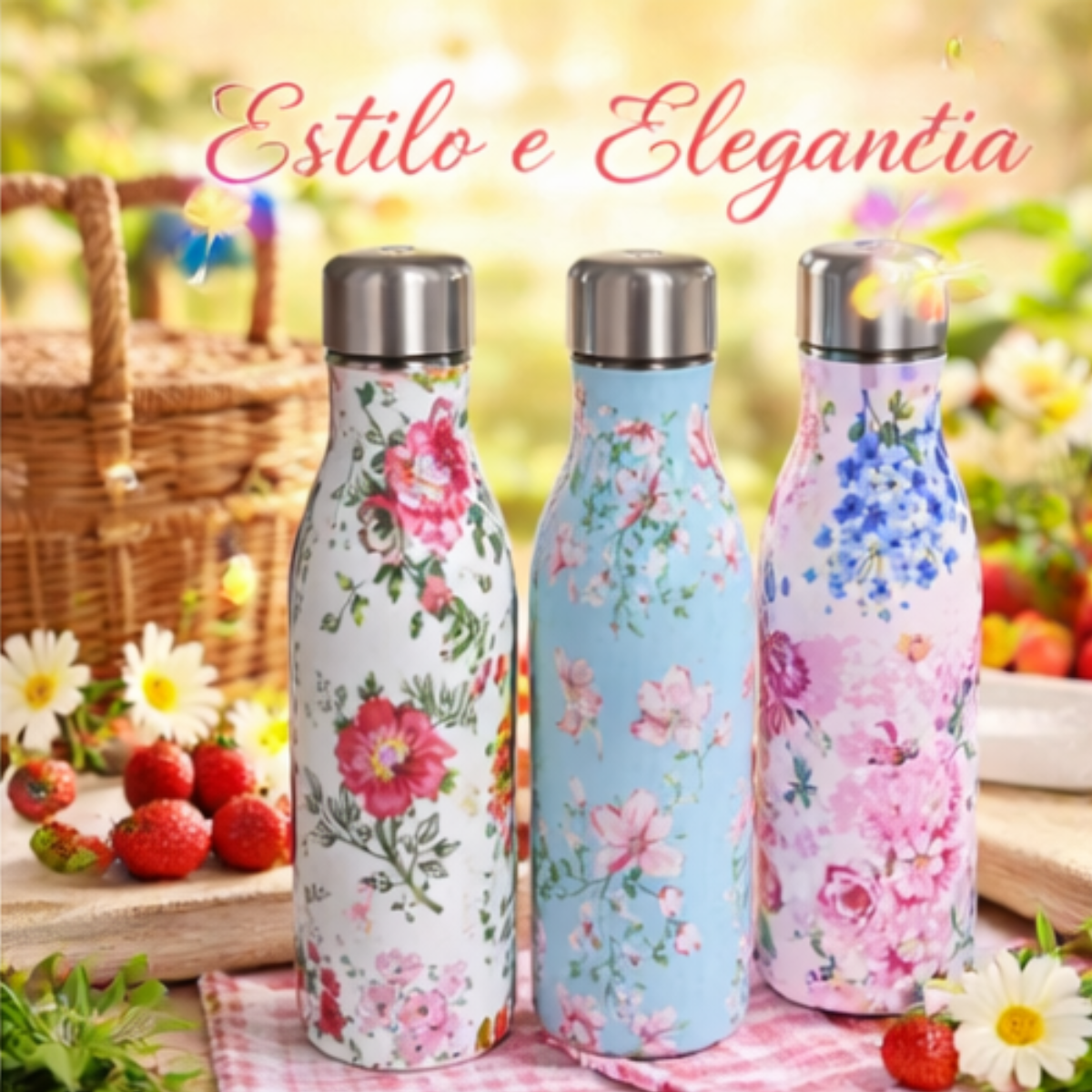 Garrafa Térmica de Aço Inoxidável Estampas Florais Variadas - IOD00019-C