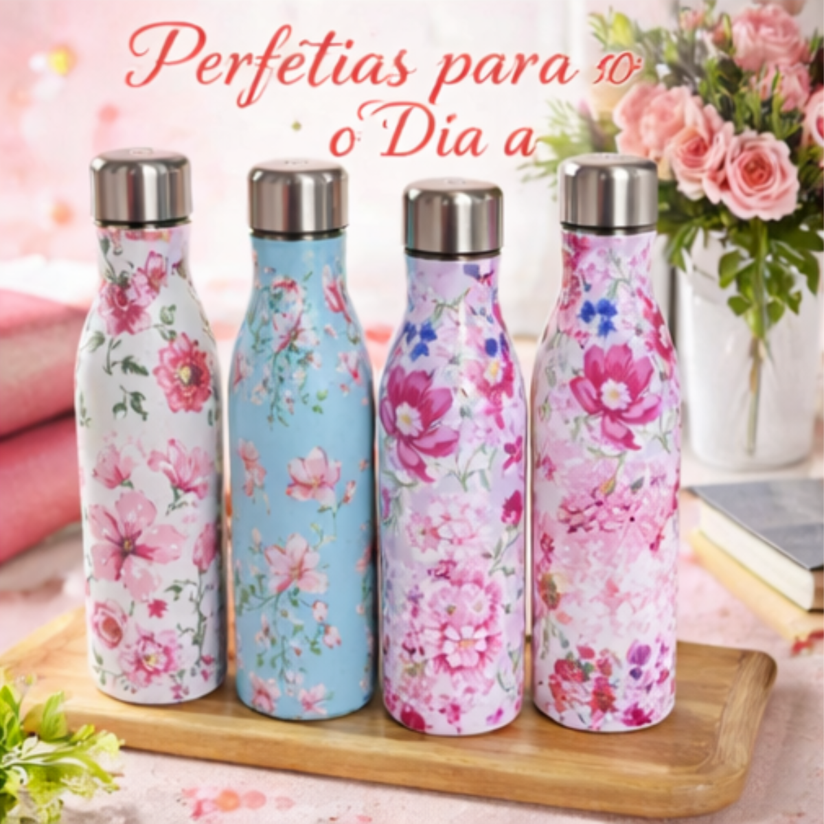Garrafa Térmica de Aço Inoxidável Estampas Florais Variadas - IOD00019-C