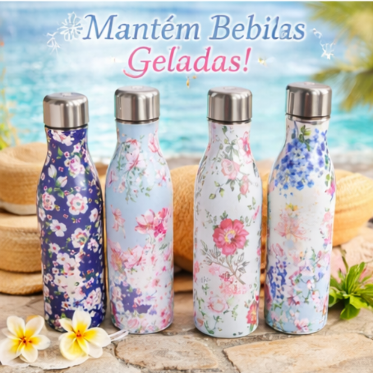 Garrafa Térmica de Aço Inoxidável Estampas Florais Variadas - IOD00019-C