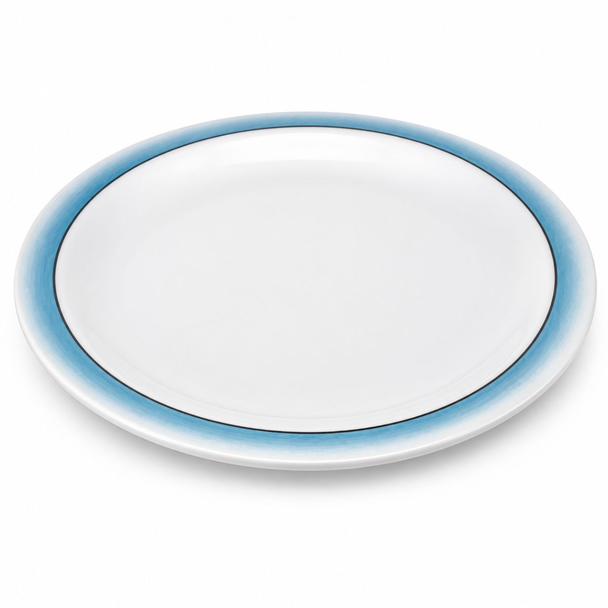 Prato Raso de Melamina Branco com Borda Azul - IOA0002