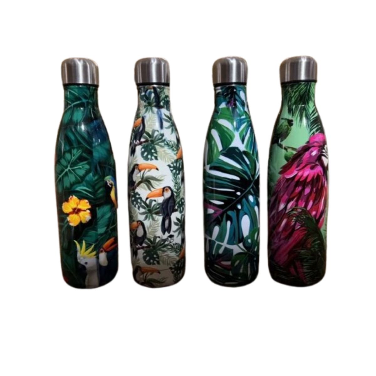 Garrafa Térmica Estampada Tropical com Aves e Tampa Metalizada -  IOD00019-D