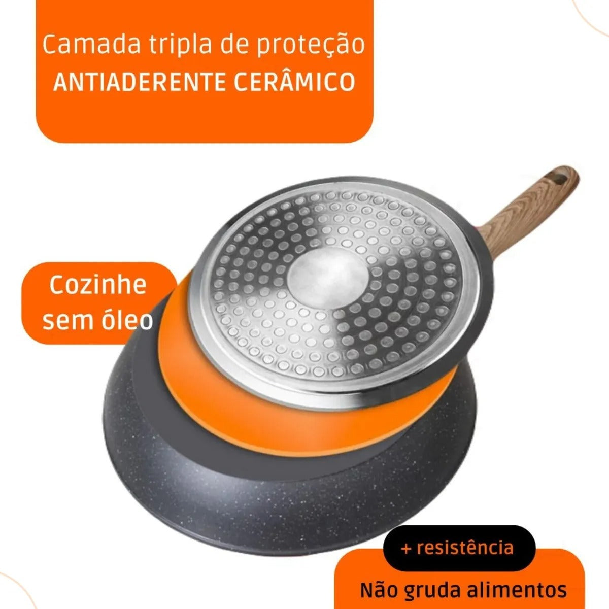 Frigideira Cerâmica Antiaderente 24cm para Fogão a Gás e Cooktop Indução - IPA00027
