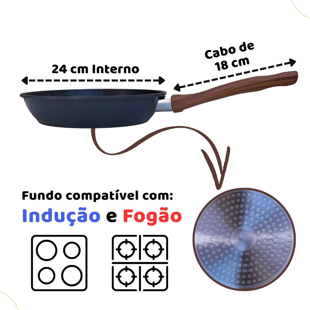 Frigideira Cerâmica Antiaderente 24cm para Fogão a Gás e Cooktop Indução - IPA00027