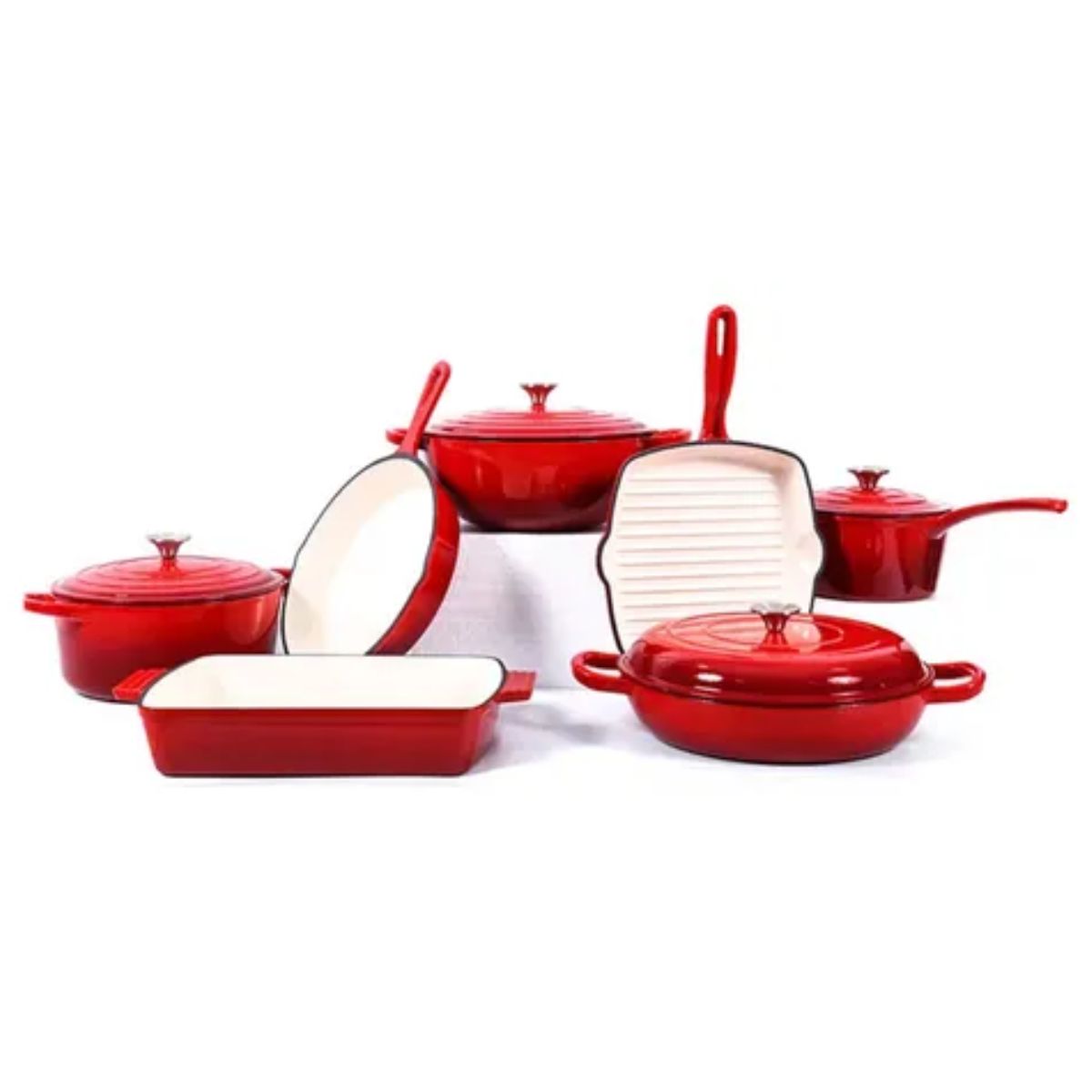 Jogo de Panelas Ferro Fundido Esmaltado Vermelho 11 Peças Gourmet