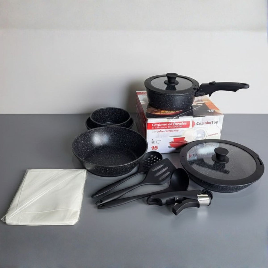 Jogo de Panelas 15 Peças Antiaderente com Cabo Removível - IPJ00015