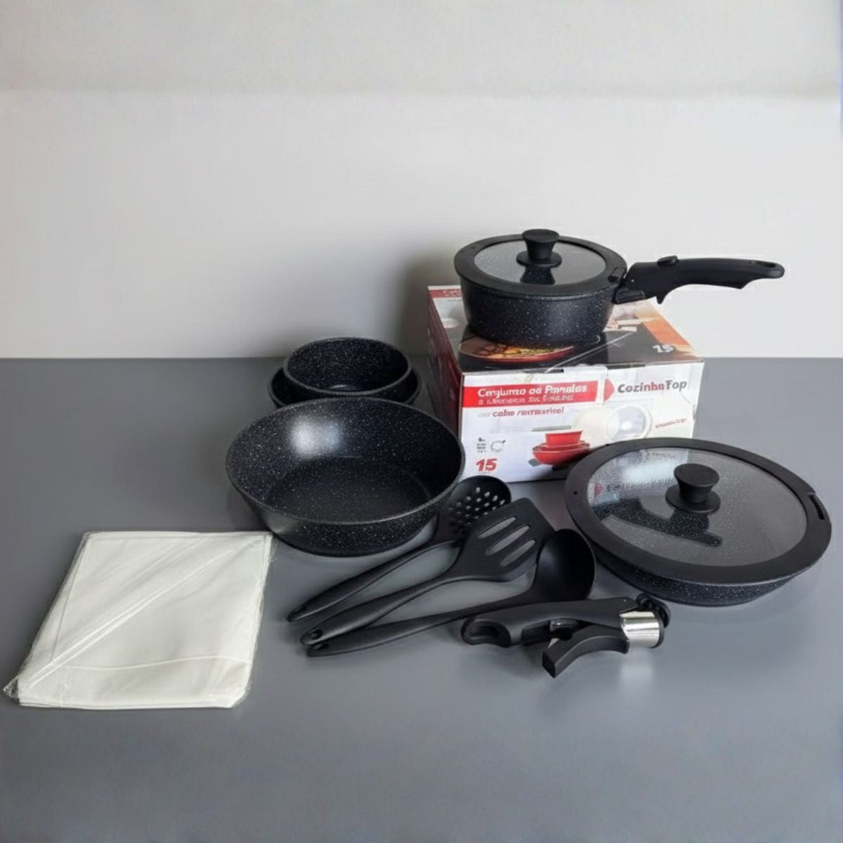 Jogo de Panelas 15 Peças Antiaderente com Cabo Removível - IPJ00015